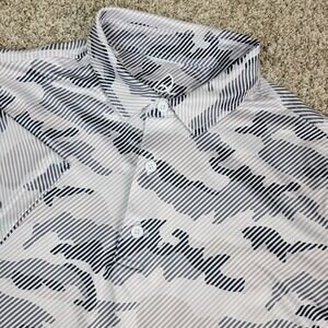 Deolax Mens Medium White Camo Striped Performance Stretch Golf Polo Short Sleeve